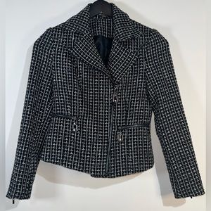 Radzoli Women’s Black/White Knit Blazer/Jacket Check w/ Asymmetric Zipper - Sz S